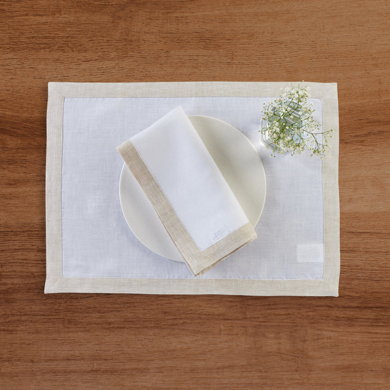 Classic - 100% Pure Linen Dinner Napkins, Light Natural/White