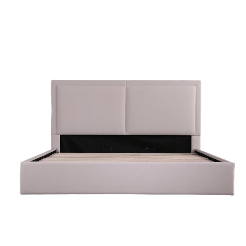 Lit de rangement rembourré hydraulique Yamada, Beige, Très grand