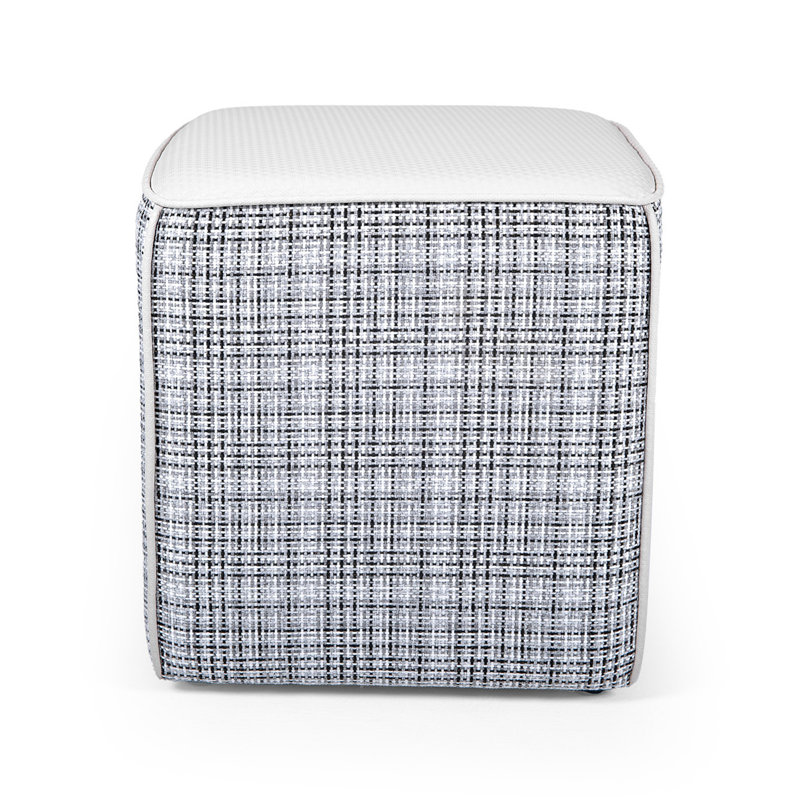 Fully Assembled Faux Leather and Textured Basketweave Square Ottoman, Gray