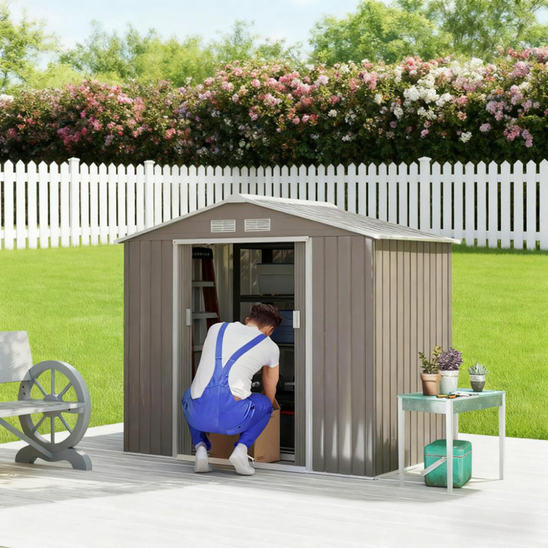 Garden Storage Shed Outdoor Storage Shed Garden Tool Storage Shed With Sloped Roof, Gray
