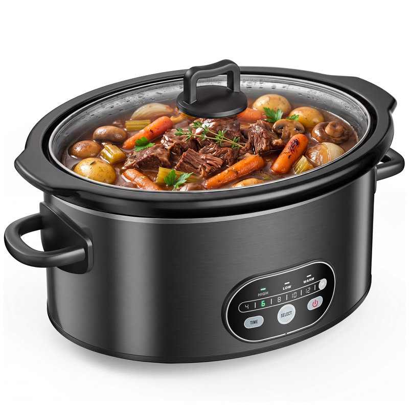 Mijoteuse numérique 8 pte avec insert en céramique amovible et couvercle en verre trempé, 8 quarts, Black