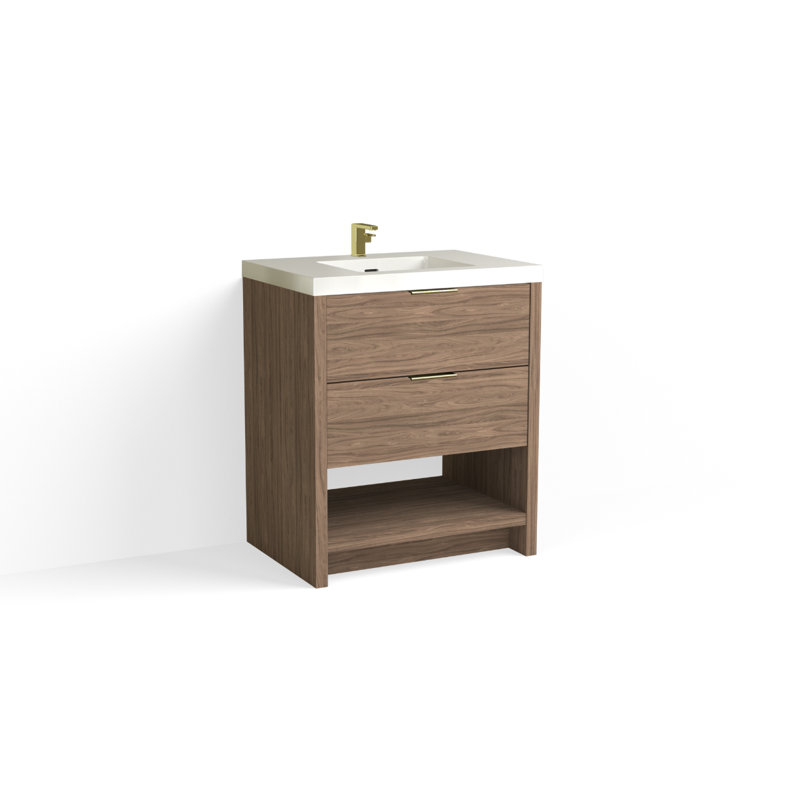 Vue 30" W Freestanding Single Bathroom Vanity, Ashlin, Glossy White/8" Widespread, Matte Black