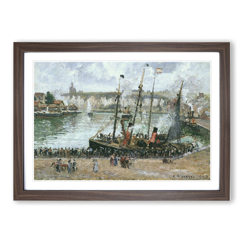 The Inner Harbor by Camille Pissarro - Picture Frame Painting, 48cm H x 65cm W x 2cm D, Walnut
