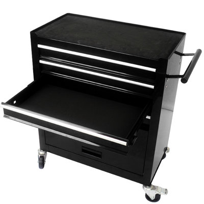 Black 4 Mobile Tool Cart, Steel Frame, Smooth -bearing Drawer Slides, 2pcs Locking Wheels And Unlocked For Versatile Use 4 Drawers Cart With - Black, Tough Construction, Quiet Operation, Unlocking