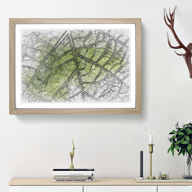 Leaf Roads in Abstract - Picture Frame Graphic Art Print, 27cm H x 36cm W x 2cm D, Oak Framed