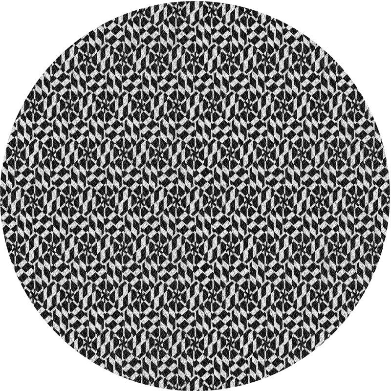 Tapis noir/blanc à motifs, Rond 7 pi