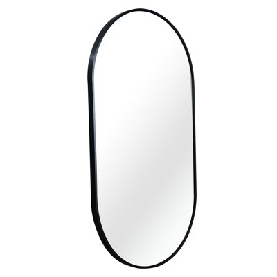 Black Metal Oval Wall Mirror 20 X 33 Inch, Featuring Brushed Aluminum Alloy Frame And 4mm Non - Deformation Glass, Effortless Installation 20x33 Inches With Shatterproof Protection, Suitable For