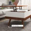 Table basse à plateau relevable avec compartiments cachés et pieds en bois, noyer