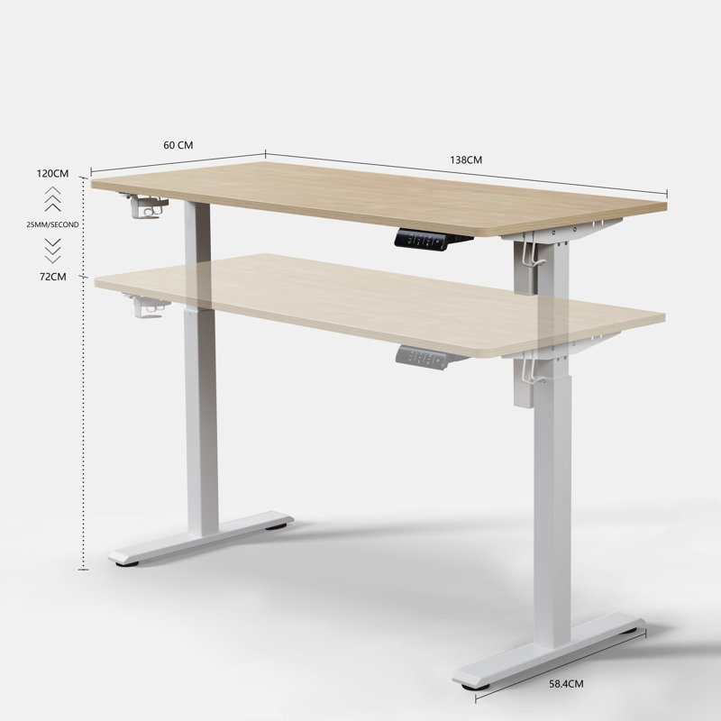 Aario One Piece Electric Height Adjustable Standing Desk with USB Charger, 140cm W x 60cm D, Oak/Grey