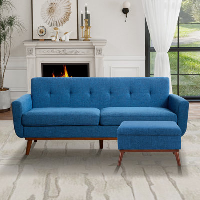 78'' Square Arms Sofa With Ottoman Tufted Upholstered Living Room Set