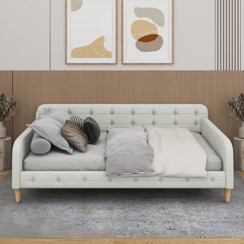 Grand lit de jour rembourré avec 4 pieds de soutien, Beige