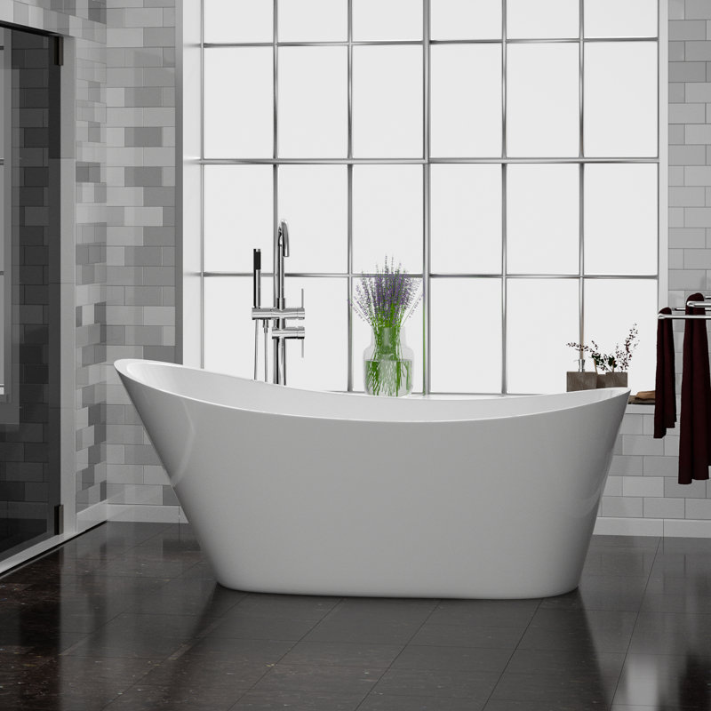 65.25'' x 28.25'' Soaking Acrylic Bathtub, Polished Chrome