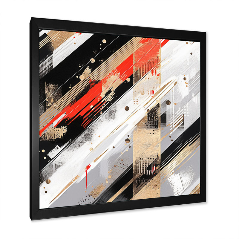 «Red and Gold Cubic Abstract II», reproduction sur toile, H 36 po x l 36 po x P 1,5 po, Cadre photo noir