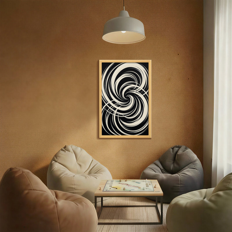 Motif abstrait en spirale noir et blanc, H 18 po x l 12 po