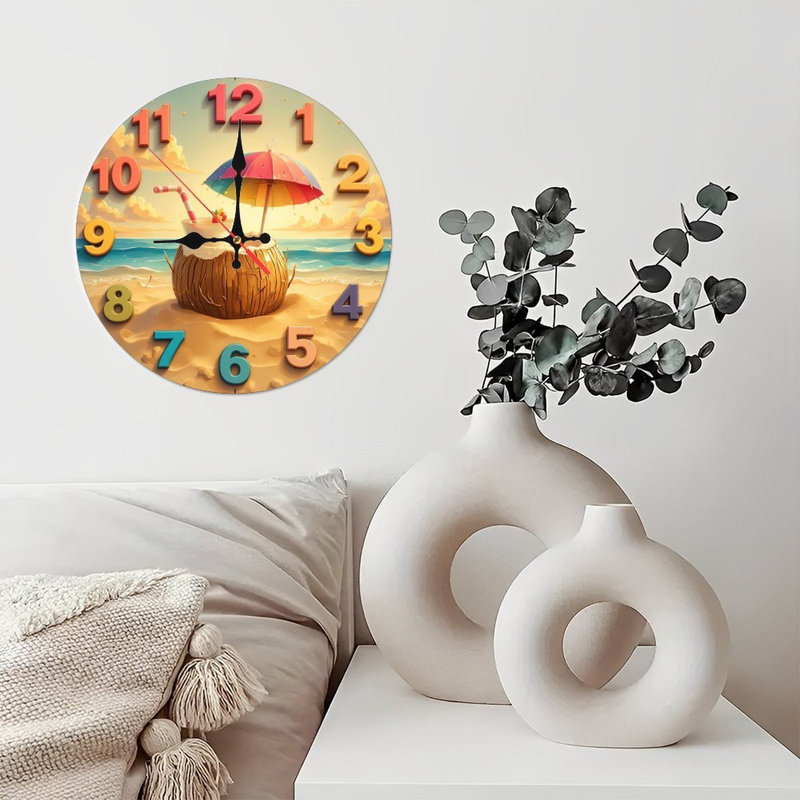 Horloge murale plage plage noix de coco été océan