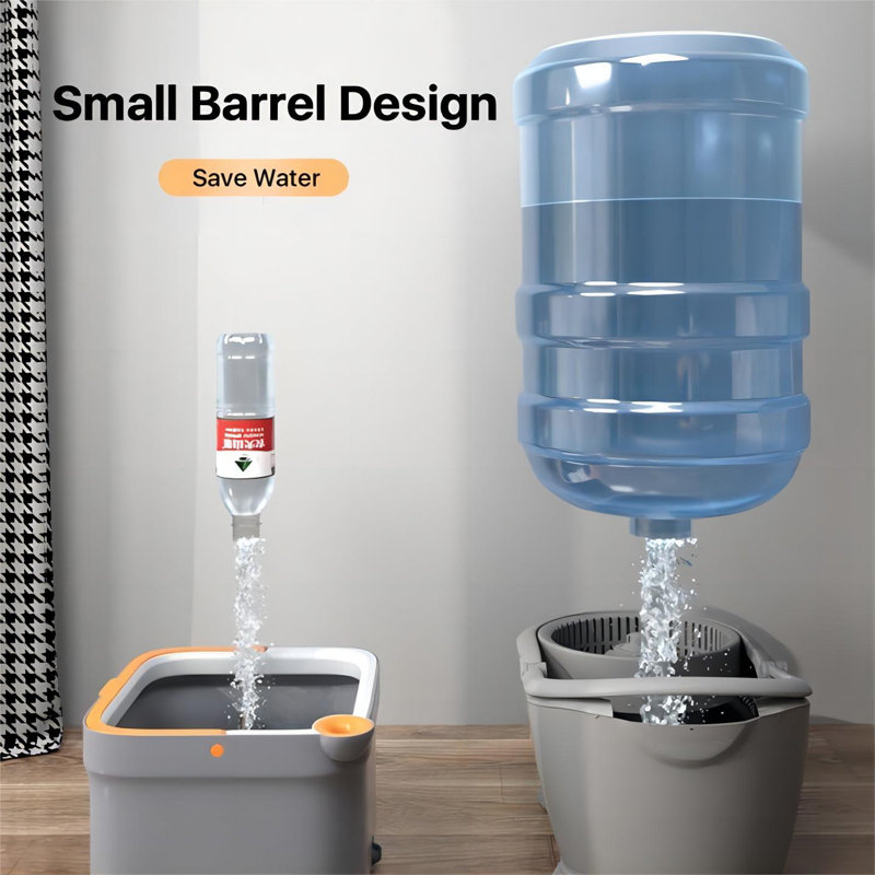 Spin Mop And Bucket System, Includes Dual Compartment Mop Bucket With Thick Washable Microfiber Pads For Home Cleaning (Mop Set)