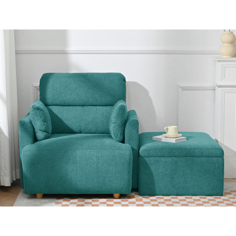 Fauteuil d'appoint rembourré avec repose-pieds avec rangement, Vert