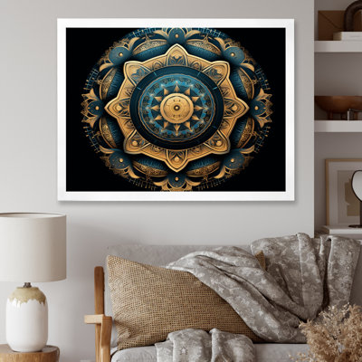 Mandala de l'ancienne Atlantide en or et bleu rétro - impressions d'art mural Mandala Boho