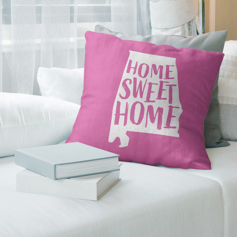 Coussin Home Sweet Alabama, Sergé de coton, Rose, Alabama