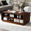 Table basse moderne moderne avec 4 tiroirs et 2 présentoirs, design rainuré en bois-2078305382