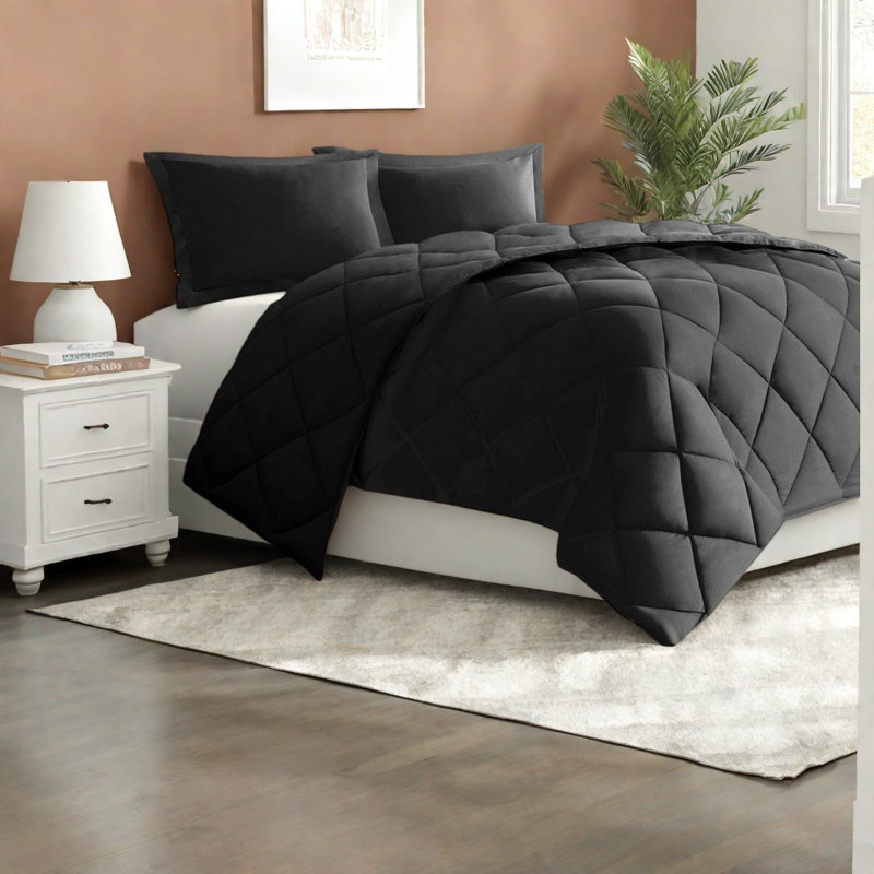 Reversible Bedding Sets, Polyester, Modern Black Comforter For Home