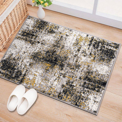 Abstract Yellow/Black/Gray Area Rug