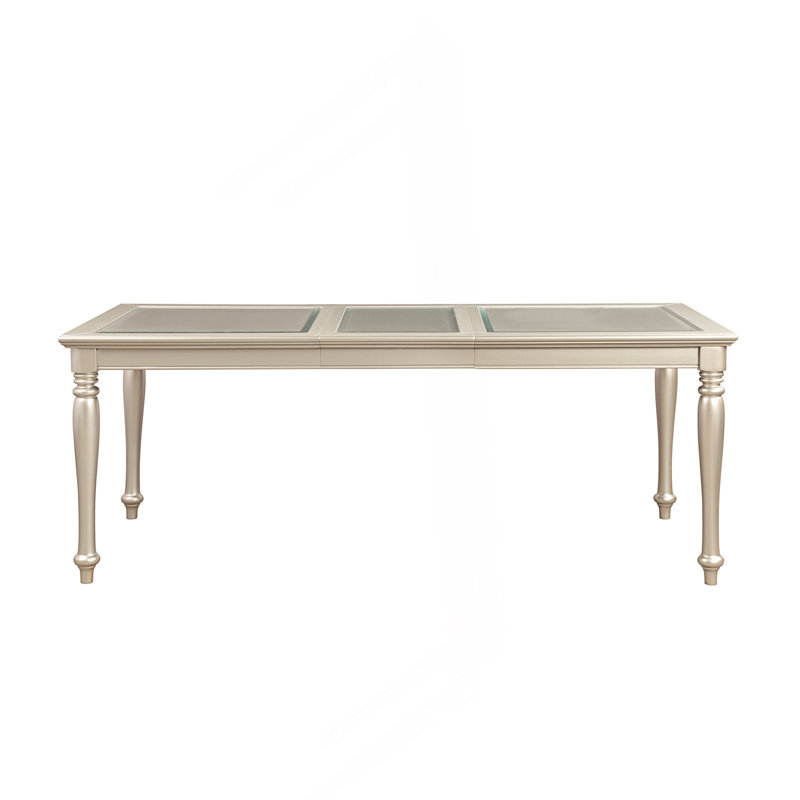 Table de salle à manger de style traditionnel avec rallonge et plateau en verre, table de cuisine