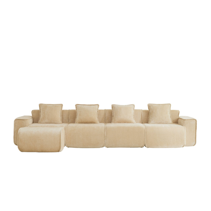 Ensemble de salon modulaire en velours avec repose-pieds, sans assemblage requis, ensemble de salon en L avec repose-pieds