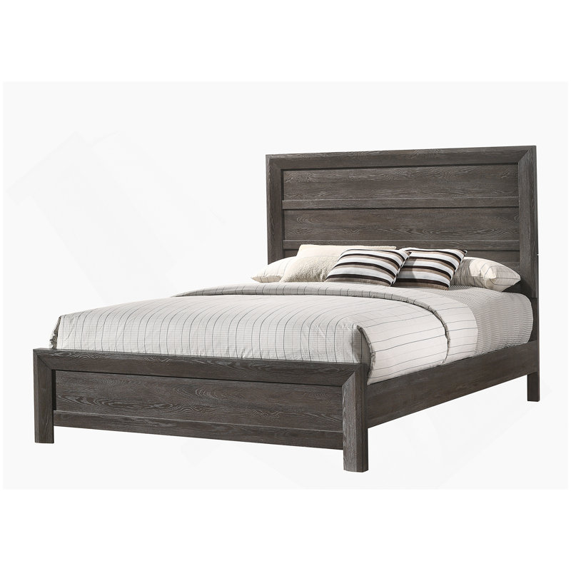 Mobilier de chambre à coucher rustique en bois de 1 lit à panneaux grand lit de style contemporain gris, Gris, Grand lit