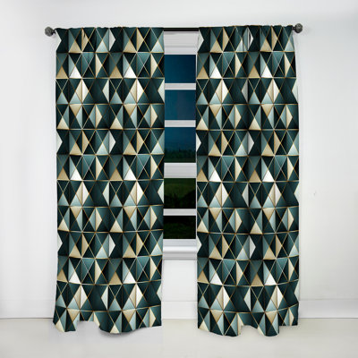 Green And Gold Geometric Chic Pattern I - Modern Curtain - Velvet Room Darkening - 1 Panel