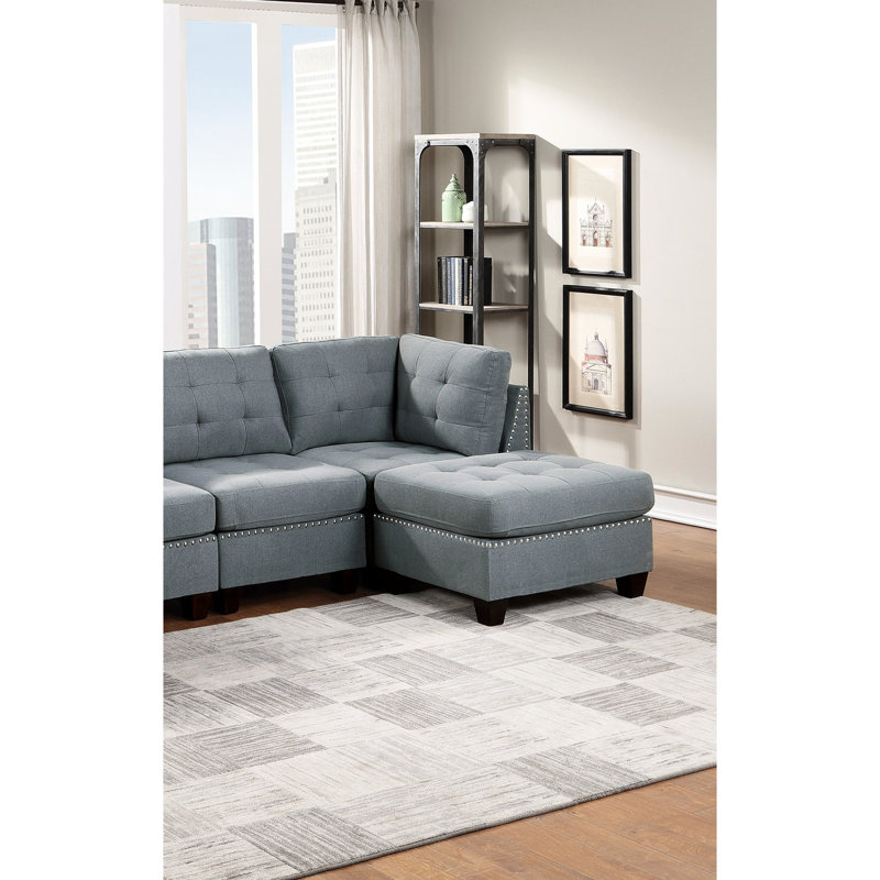 Canapé modulaire 6 pièces pour salon - Canapé en forme de U gris avec tissu en lin et 2 canapés d'angle, fauteuils sans accoudoir, repose-pieds