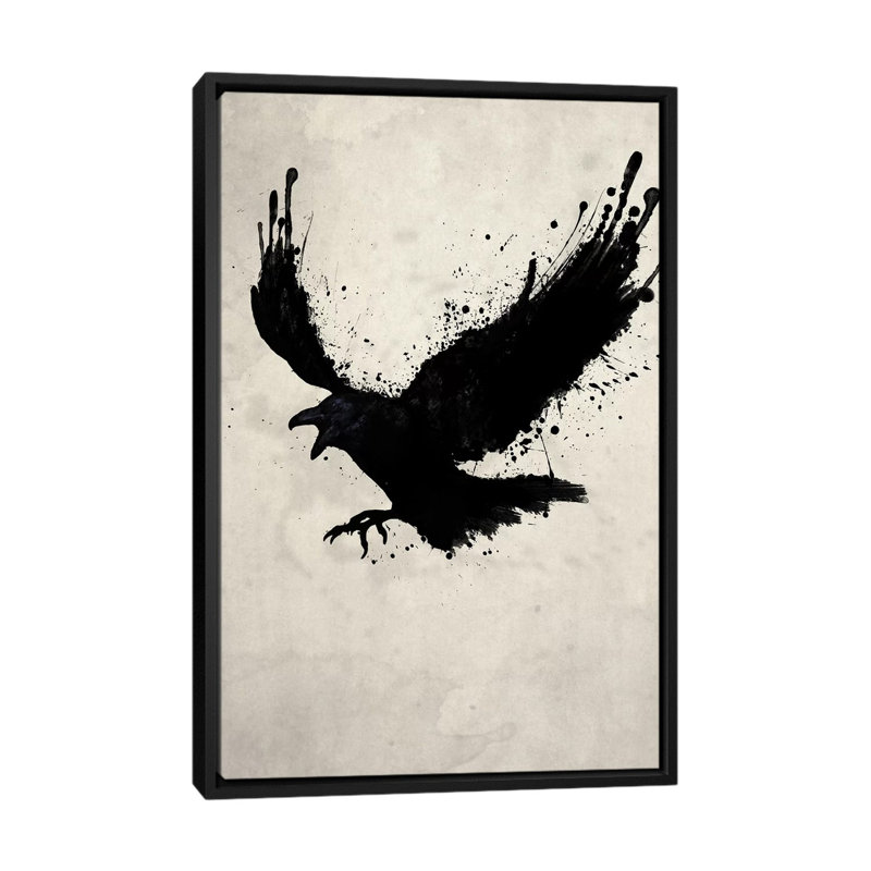 «Raven» par Nicklas Gustafsson, impression sur toile, H 26 po x l 18 po x P 1,5 po, Toile avec cadre noir, Pas de tapis