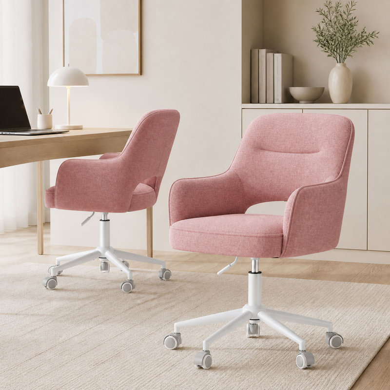 Brayden Studio Boucle Office Chair, Pink