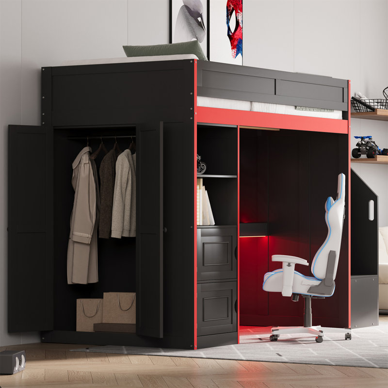 Lit mezzanine avec bureau et rangement Gaming