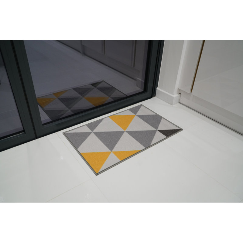 Yeprad Non-Slip Geometric Indoor Doormat, Grey/Yellow, Rectangle 57 x 90cm