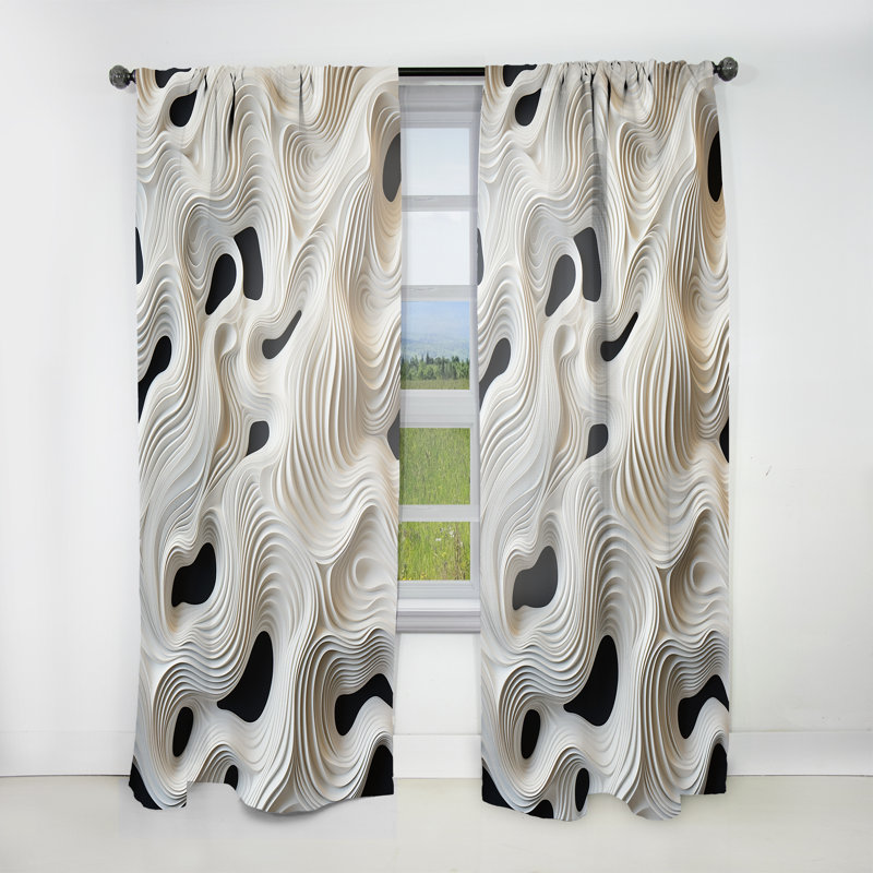Overlake Monochrome Op Art Black And White Waves - Op Art Curtain - Velvet Room Darkening - 1 panel, 52" W x 90" L