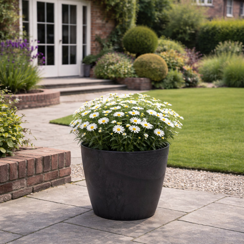 Taylur Pot Planter Concrete Effect Recycled Plastic, 31.6cm H x 36cm W x 36cm D, Black