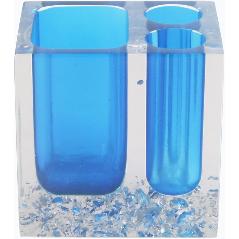 5-Piece Resin Bathroom Kit: Soap Dish, Dispenser, Toothbrush Holder, Tumbler, Blue