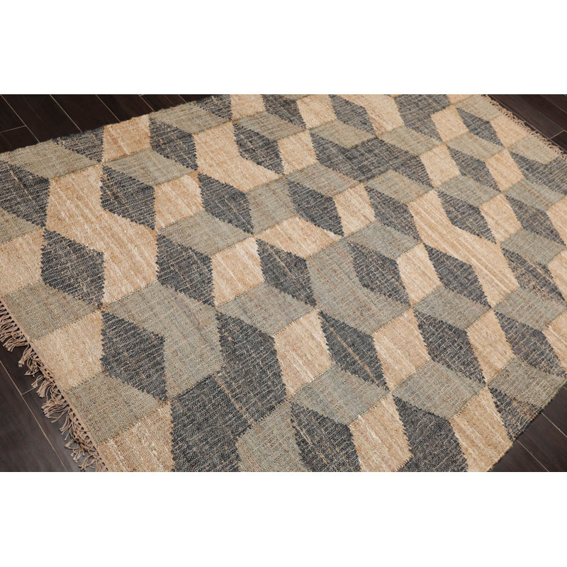 Tapis oriental à motif oriental en jute tissé à la main beige, gris 5 po x 6 po x 7 po