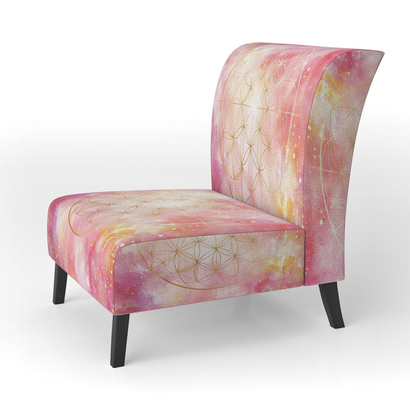 Boho Mandala Upholstered Chair - Pink Mandala - Boho Glam Bloom II Side Chair, Slipper Armless
