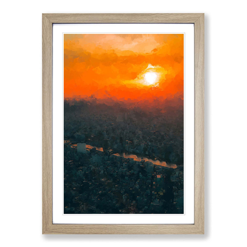 Sunset over Tokyo in Abstract - Picture Frame Graphic Art Print, 87cm H x 62cm W x 2cm D, Oak Framed