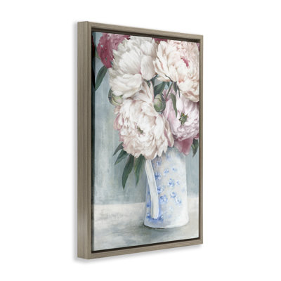  «Peony Blossom Vase», toile encadrée brune par Alex Black