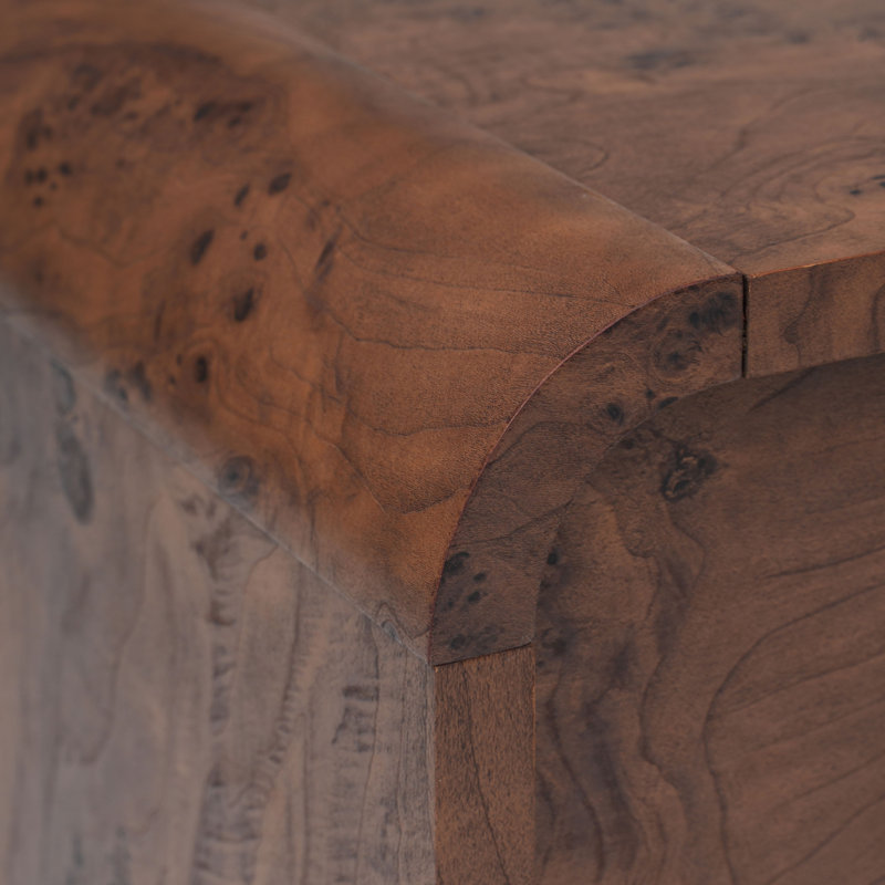 Delphina 1 Hidden Drawer Walnut Burl Wood Effect Bedside Table - Curved Mid-Century Design