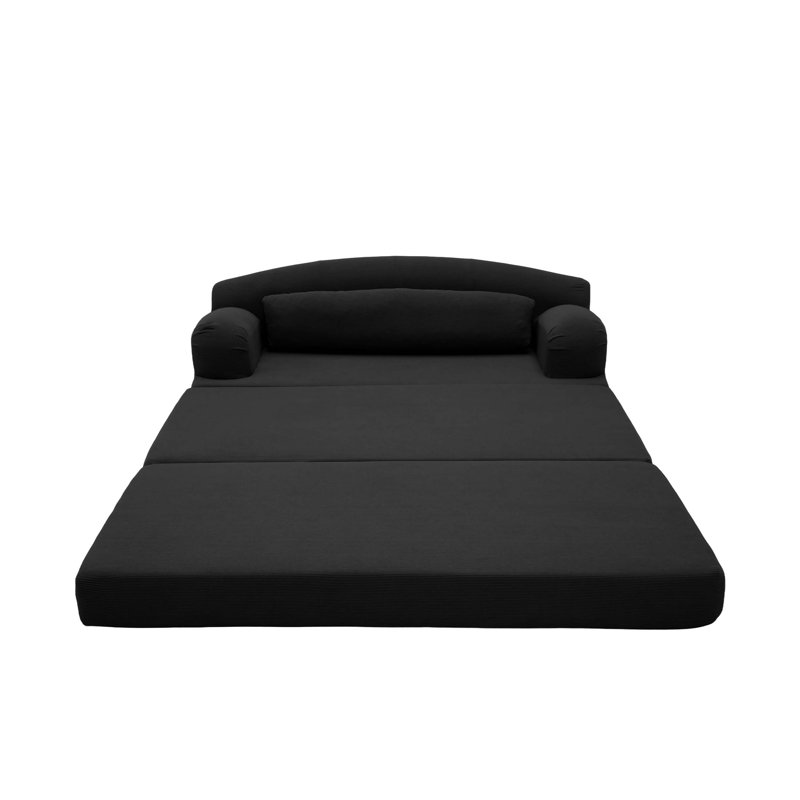 Canapé-lit pliable en velours côtelé Corduroy - Canapé convertible en mousse haute densité (noir), Noir
