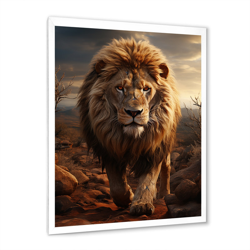 Moniet animal lion à Savan - impression, Toile blanche à cadre unique, H 40 po x l 30 po x P 1,5 po