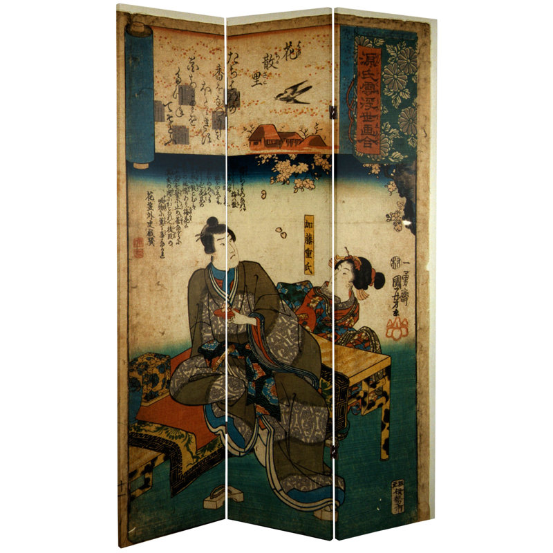 72" x 48" Japanese Double Sided Figures 3 Panel Room Divider