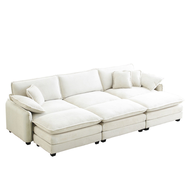 Velours côtelé surdimensionné beige avec repose-pieds: sièges confortables pour la détente: design moderne, maison élégante