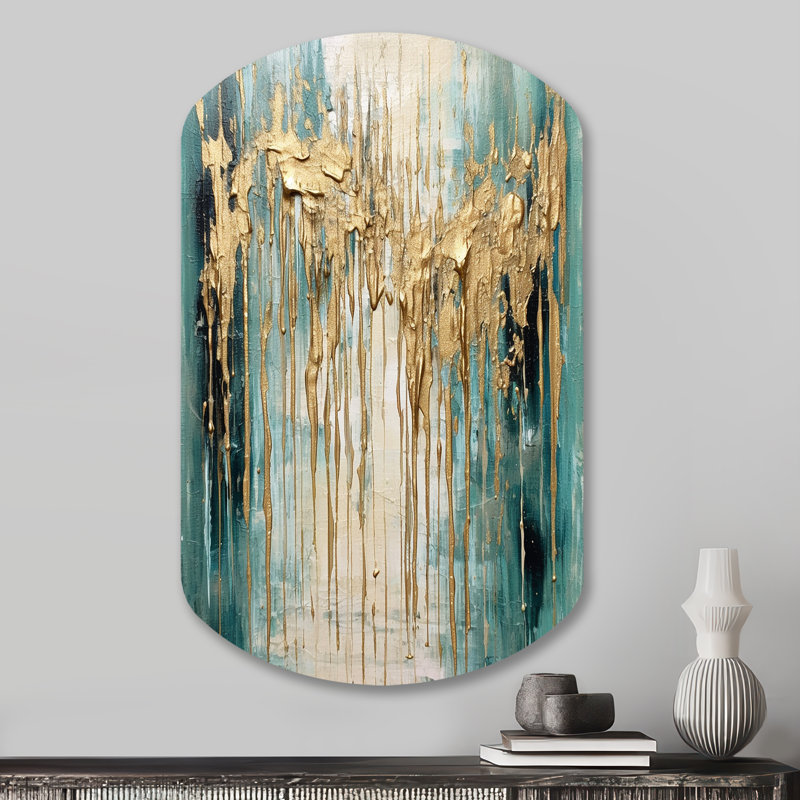 Gilded Daydream VI - Minimalisme, impression murale asymétrique, décoration murale cylindrique moderne en métal