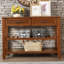 Console avec 2 tiroirs de rangement et 2 tablettes de style Mid-Century Buffet en bois massif de 42 po pour le salon, la cuisine, la salle à manger, le vestibule, le vestibule, le brun (W120284579)-67806577