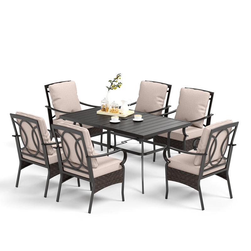 Argyri 6 - Person Patio Dining Set with Rectangular Table , Cushions Included